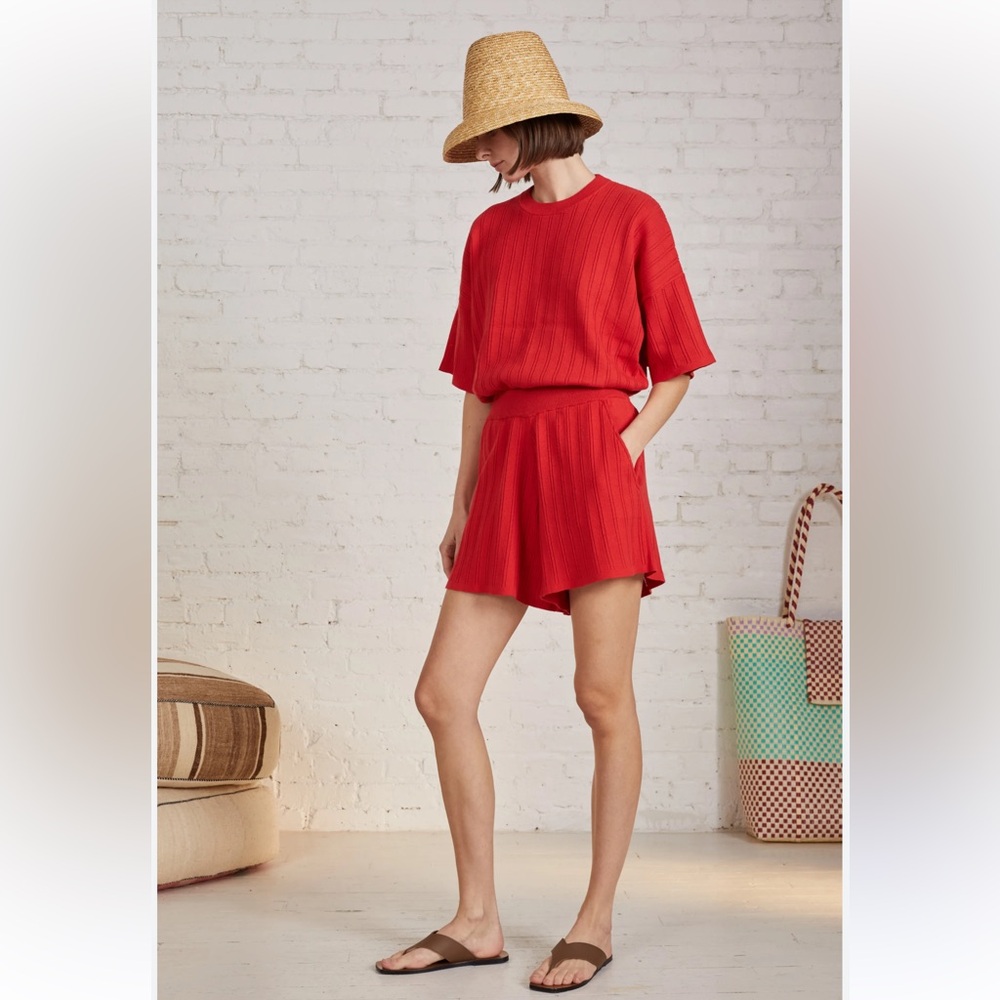 Apiece Apart Red Short Sleeve Top & Short Set